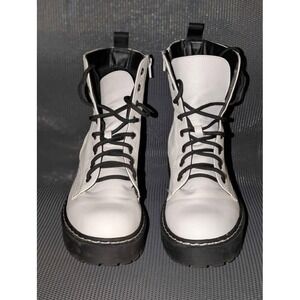 Sincerely Jules Harley Combat Boots White Platform Lace Up Side Zip Size 9.5